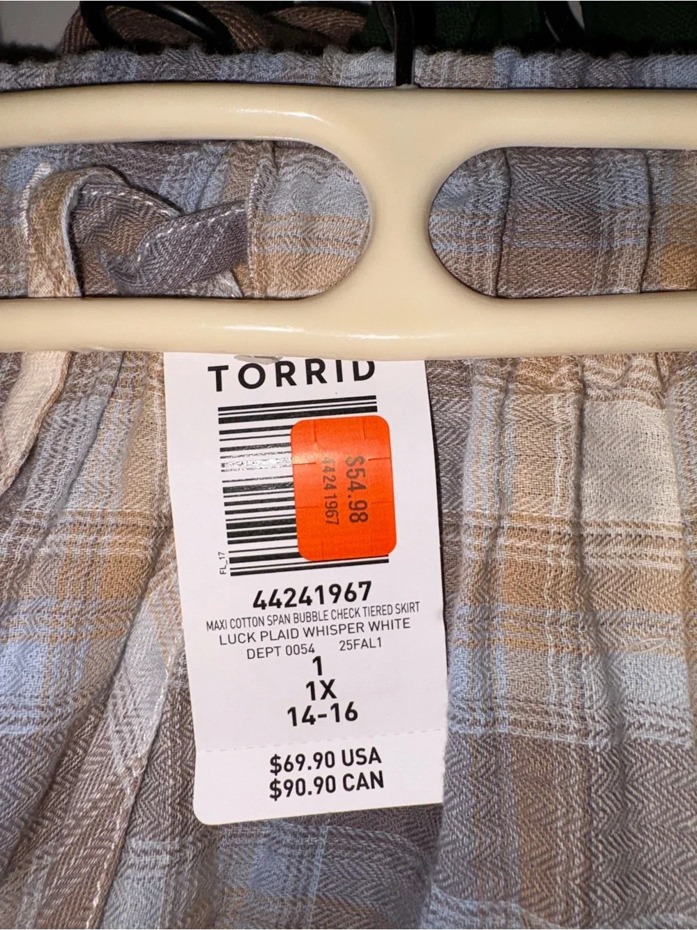 torrid Lavender & Cream Plaid Tiered Maxi Skirt
